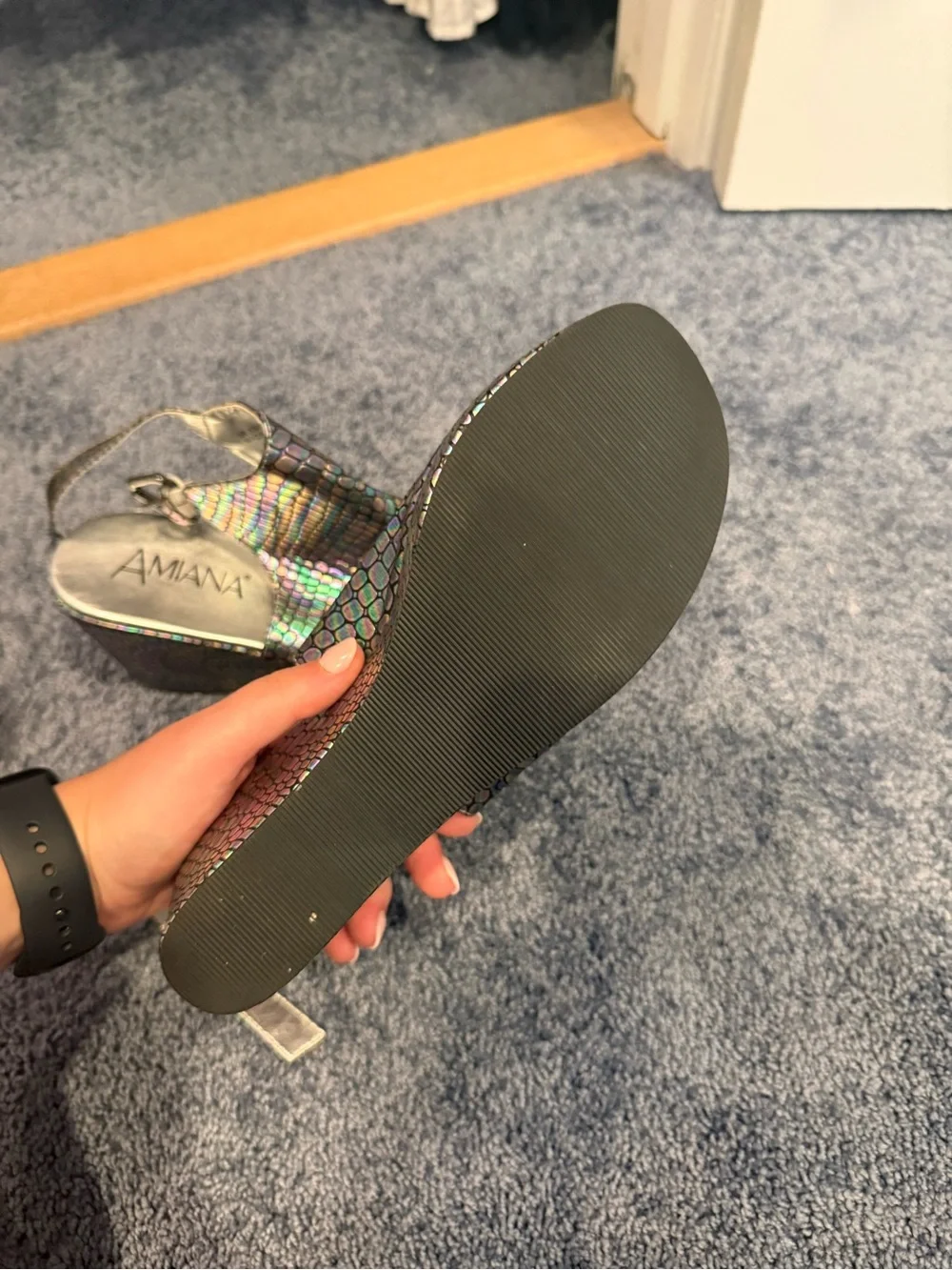 Iridescent Snake-Print Wedge Slingback Sandals - Metallic Multicolor